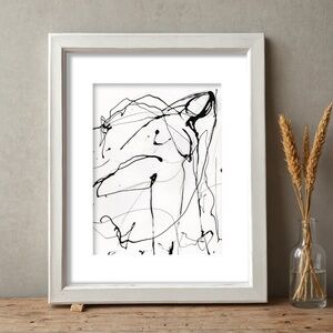 Nude Female Painting, Minimalist Black & White Art - Doodle Nude 14